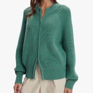Varley Teal Zip-Up Cardigan Deep Sea